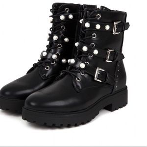 Zara Pearl-Studded Moto Boots